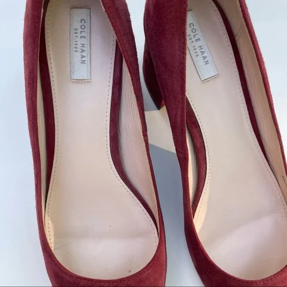 Cole Haan Eliree Pump 55mm Block Heel Burgundy Wine Suede Leather Sole Size 8 - Picture 5 of 15